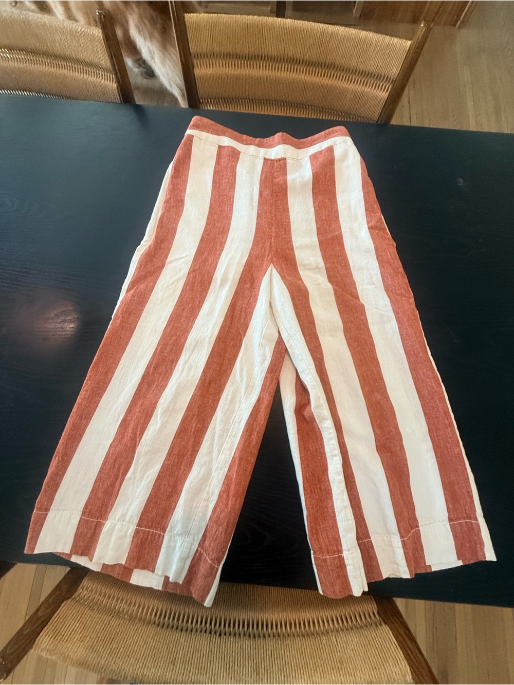 Madewell Huston pant, red  & White Striped Wide-Leg Linen Blend Pants. Medium